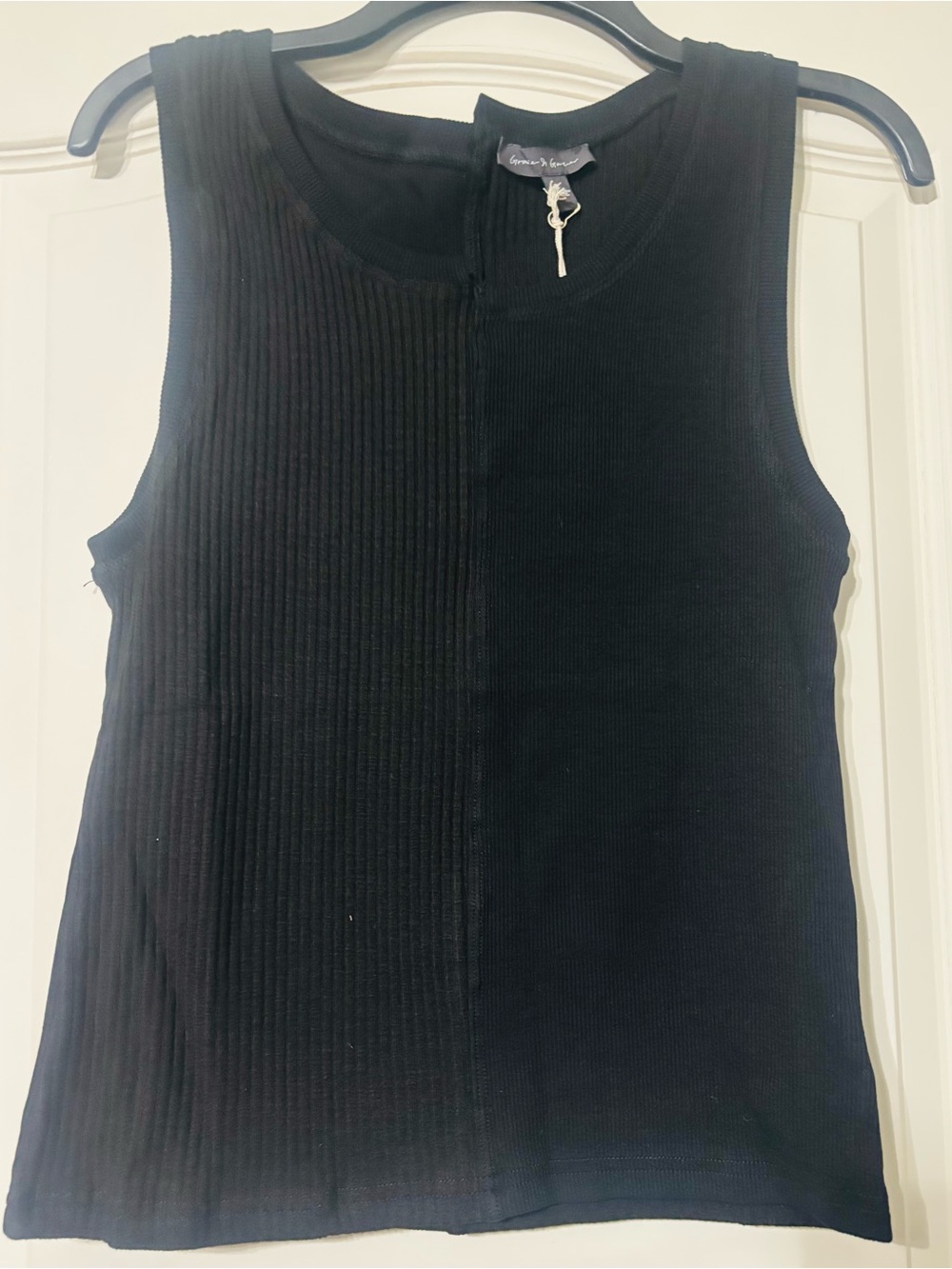Textured Split-Panel Black Tank Top
